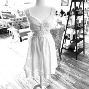 White knee length dress polished cotton with sash